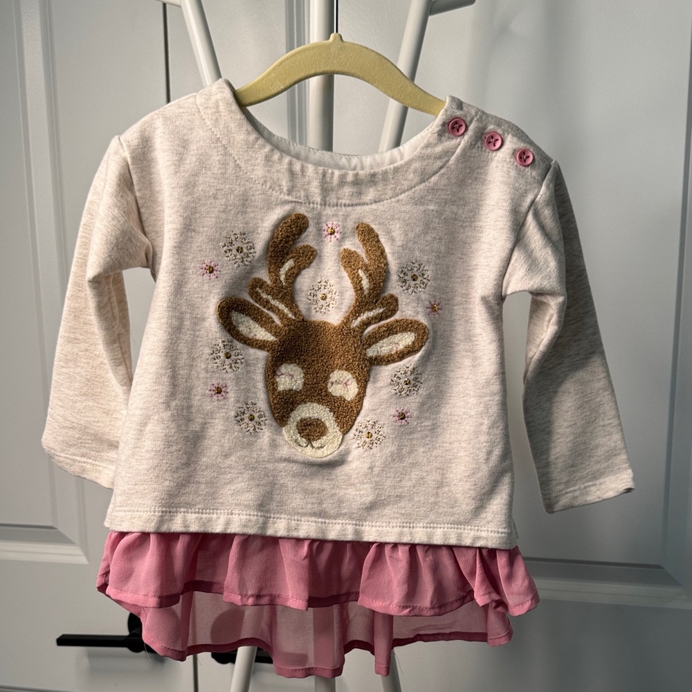 Savannah Cream and Pink Reindeer Long Sleeve Tee